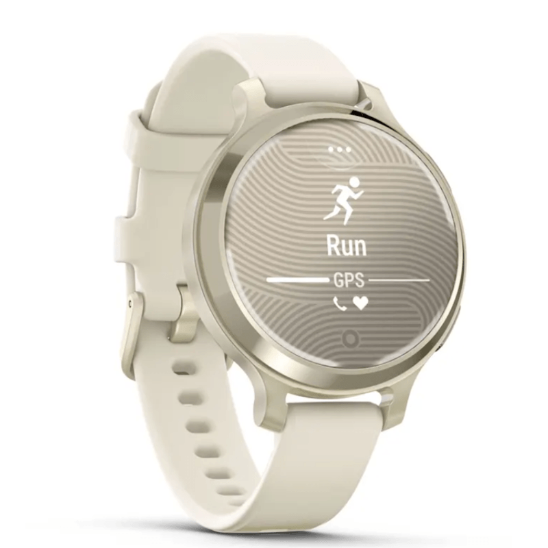 Relogio-Garmin-Lily-2-Active-Lunar-Gold-Pulseira-Branca-de-Silicone-com-Monitor-Cardiaco-de-Pulso-e-GPS