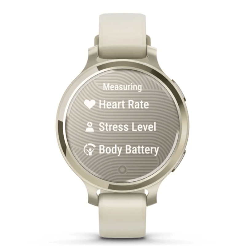 Relogio-Garmin-Lily-2-Active-Lunar-Gold-Pulseira-Branca-de-Silicone-com-Monitor-Cardiaco-de-Pulso-e-GPS