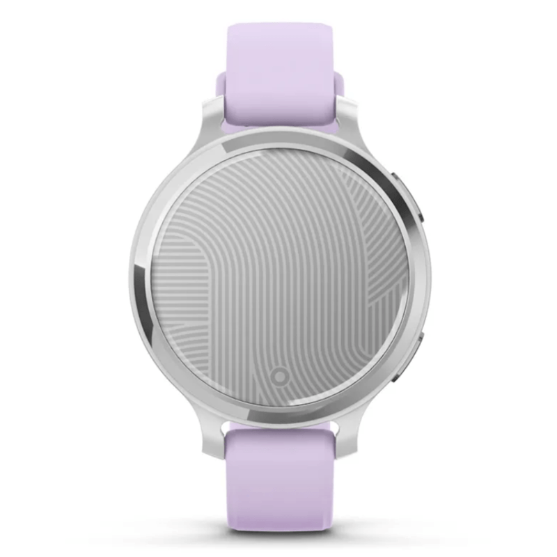 Relogio-Garmin-Lily-2-Active-Prata-Pulseira-Roxo-Jasmim-de-Silicone-com-Monitor-Cardiaco-de-Pulso-e-GPS