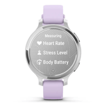 Relogio-Garmin-Lily-2-Active-Prata-Pulseira-Roxo-Jasmim-de-Silicone-com-Monitor-Cardiaco-de-Pulso-e-GPS