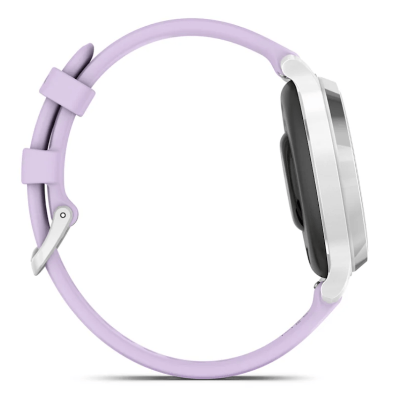 Relogio-Garmin-Lily-2-Active-Prata-Pulseira-Roxo-Jasmim-de-Silicone-com-Monitor-Cardiaco-de-Pulso-e-GPS