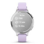 Relogio-Garmin-Lily-2-Active-Prata-Pulseira-Roxo-Jasmim-de-Silicone-com-Monitor-Cardiaco-de-Pulso-e-GPS