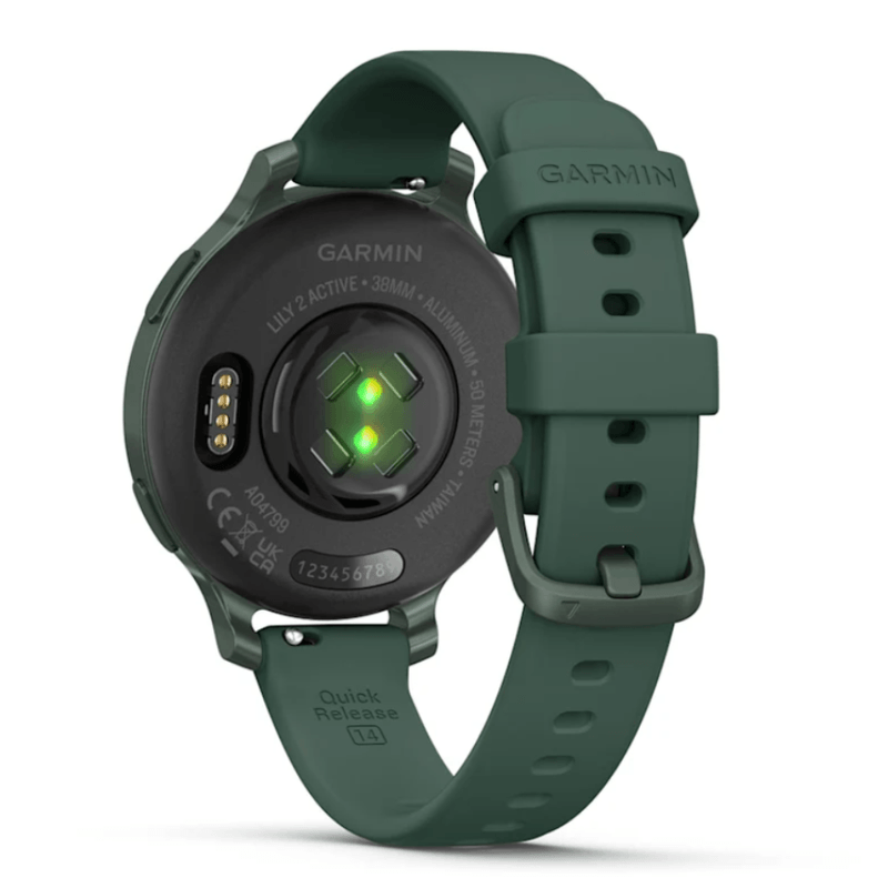 Relogio-Garmin-Lily-2-Active-Verde-Jasper-Pulseira-Verde-Jasper-de-Silicone-com-Monitor-Cardiaco-de-Pulso-e-GPS